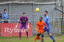 Football action from Wroxham FC (blue) vs Maldon and Tiptree. Pictures: MARK BULLIMORE