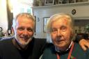 Biographer Ian Collins celebrates with close friend Ronald Blythe on the writer’s 99th birthday in November 2021. Note  his CBE, poppy and panic button never pressed once!    (Photo supplied).