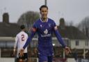 Connor Parsons celebrates scoring for Lowestoft against Lewes in October 2020