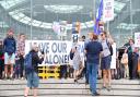 A group named the 'Patriotic Alternative' protesting a drag queen story time outside the Forum in Norwich