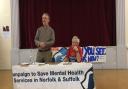 Martin Booth, left, and Terry Skyrme a public meeting about mental health services. Picture: Supplied by Martin Booth