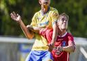 Jamie Forshaw, right, saw a penalty saved during Wroxham's weekend win. Picture: MATTHEW USHER