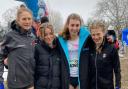 Hattie Reynolds, third from left, pictured with other runners, made her international debut in Belgium.