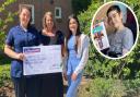 Rosie Johnson, specialist teenage cancer nurse at Addenbrooke's, accepts the cheque from Henry Hill's mum Lisa and sister Olivia last year. More fundraisers are planned in Henry's memory