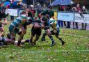 Harry Langbridge dives for the line in the North Walsham v Guernsey match