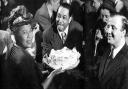 The concert will celebrate  George Shearing seen here celebrating his birthday with Ella Fitzgerald and Duke Ellington in a New York Club in 1949