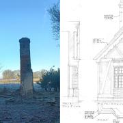 Left: Taylor's Lodge as it currently stands in Gunton Park. Right: An elevation drawing showing how the restored cottage could look.