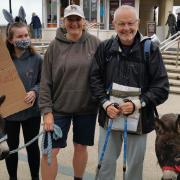 Ian Hÿtch arrived at Cromer to be greeted by Donkeys Bo-Peep and Milly. Becky (left) and Lisa (right) are MiniDonks volunteers. Sarah McPherson, (second left) is the founder and MD of the social enterprise.