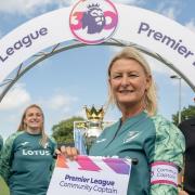 Community Captain Jackie Thornton alongside former Norwich City captain Adam Drury, Norwich City Women's player Megan Todd and CSF Chairman Jake Humphrey