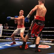 Liam Walsh, left, on his way to victory last time out against Joe Murray. Picture: PA