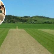 The wicket at Sheringham Cricket Club which is prepared by first team bowler Chris Moy, pictured inset