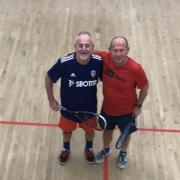 Henri Paul, left, and John Baker, after their match at Cromer Squash Club