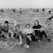 People swimming in Sheringham on Christmas Day, 1989