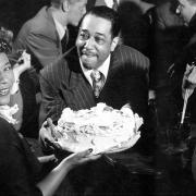 The concert will celebrate  George Shearing seen here celebrating his birthday with Ella Fitzgerald and Duke Ellington in a New York Club in 1949