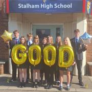 Pupils from Stalham High School celebrate being rated as good by Ofsted