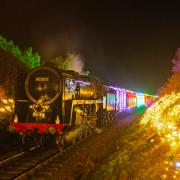 The illuminated Norfolk Lights Express at the North Norfolk Railway