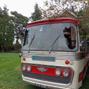 Vandals smashed the windscreen of the theatre bus